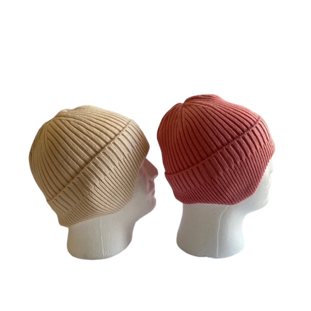 50% Wool 50% Acrylic Ear Covering/Warmer‎ Beanie Hats 2ct Beige & Peach